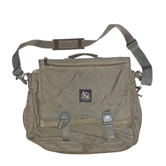 Eddie Bauer Olive Green Canvas Laptop Messenger Bag - Picture 2 of 10